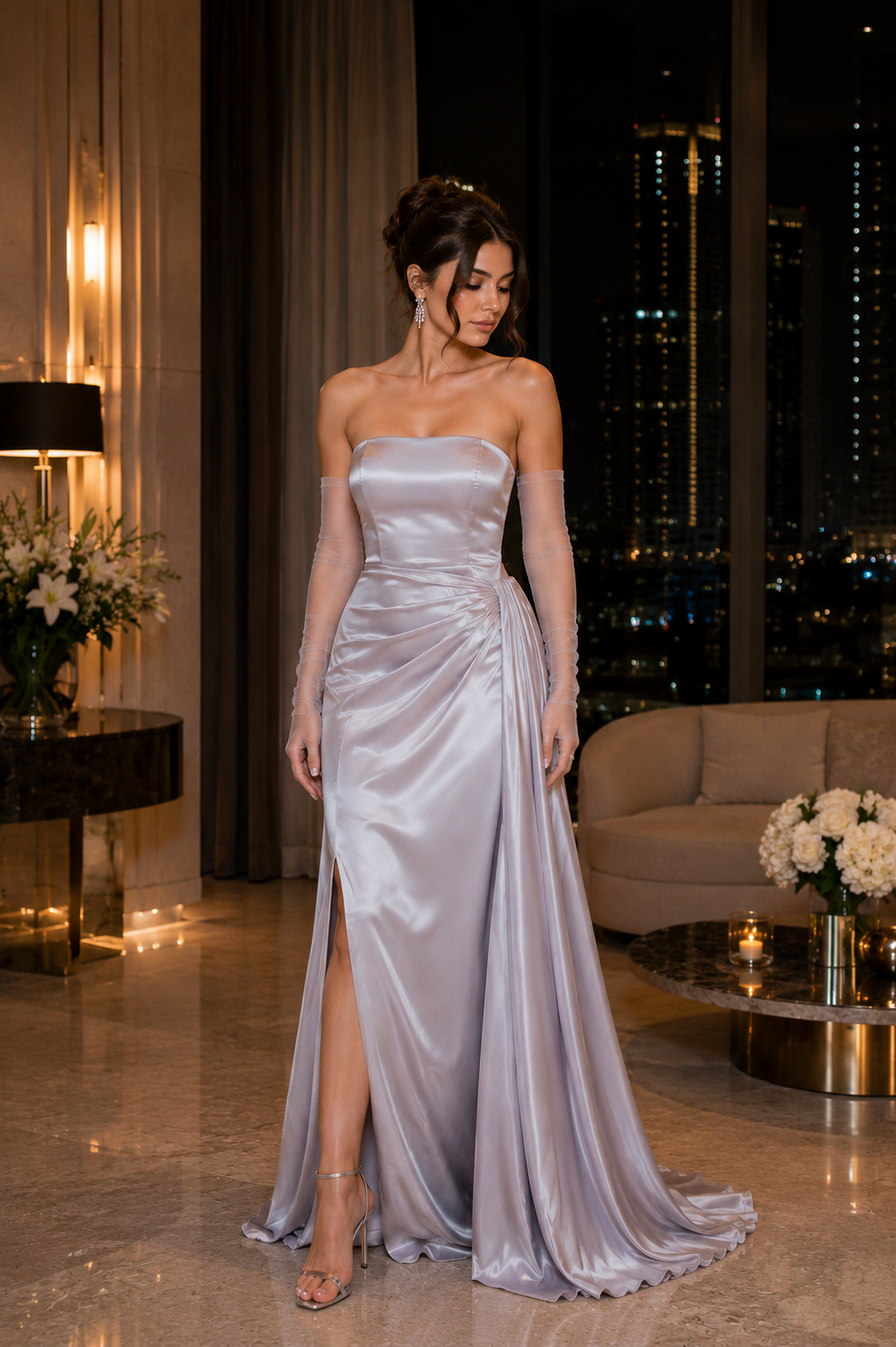 Robe Luna Silver avec gants en tulle
🩶