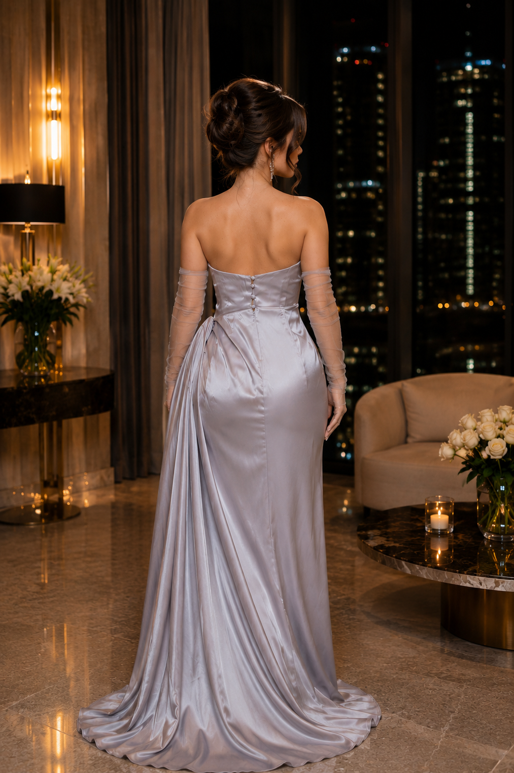 Robe Luna Silver avec gants en tulle
🩶