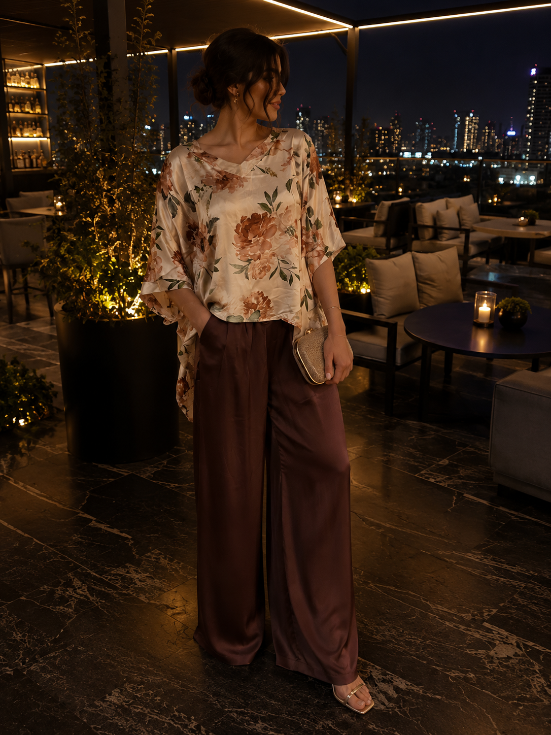 Ensemble Satin Fleuri Élégance